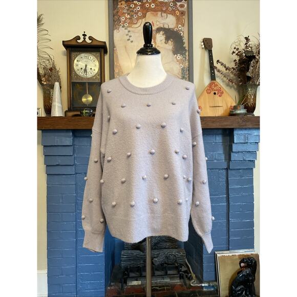 Madewell L Oversized Dotted Bobble Pulllover Sweater Gray Wool Blend Crewneck - Picture 1 of 13